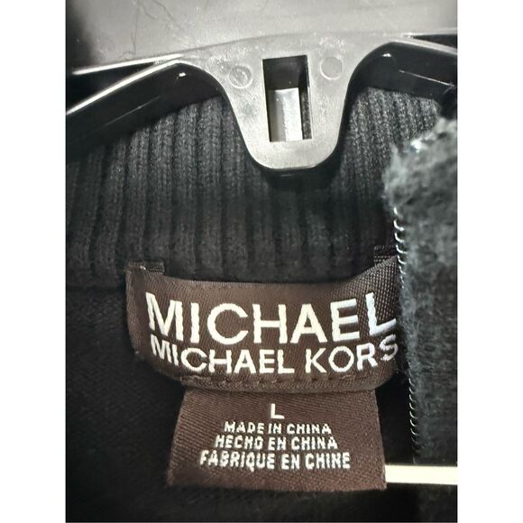 Michael Kors 1/4 Zip Long Sleeve Pullover Sweater Men' Black Cotton Stretch Sz L - Picture 8 of 9